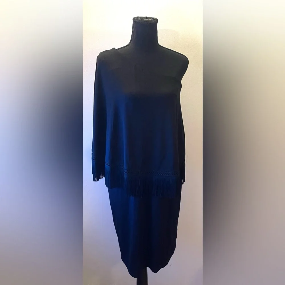 Trina Turk- Black Asymmetrical One-Shoulder Cocktail Dress Size S‎